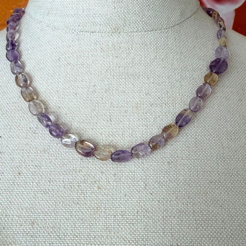 Natural Rainbow Fluorite Gemstone Necklace Sterling Silver Heart Toggle clasp